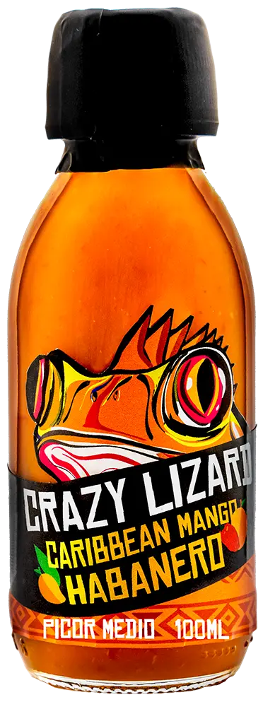 Botella de salsa Caribbean Mango Habanero de Crazy Lizard, 100 ml